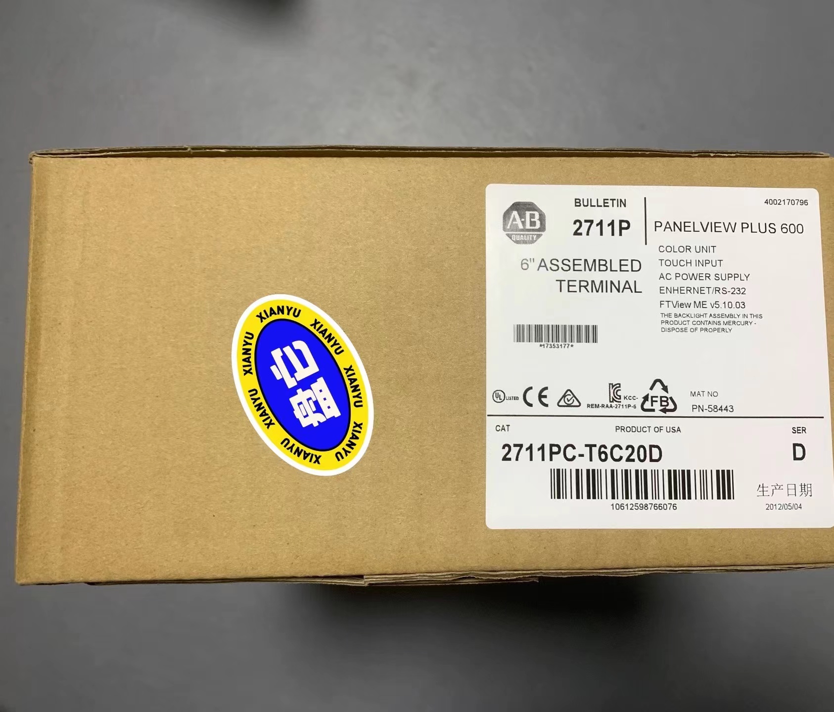 ALLEN-BRADLEY PANEL VIEW PLUS 600 TOUCH 2711PC-T6C20D